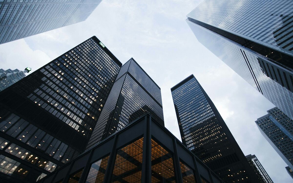 Modern corporate office towers, representing the Fortune 100 clients Solvara Solutions partners with